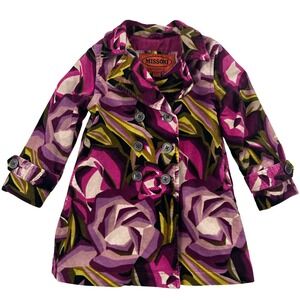 Missoni Purple Floral Velvet Trench Double Breasted Pea Coat Girls 18-24 mos EUC